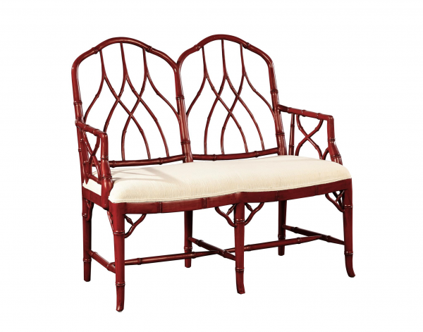 Faux Bamboo Settee in Red