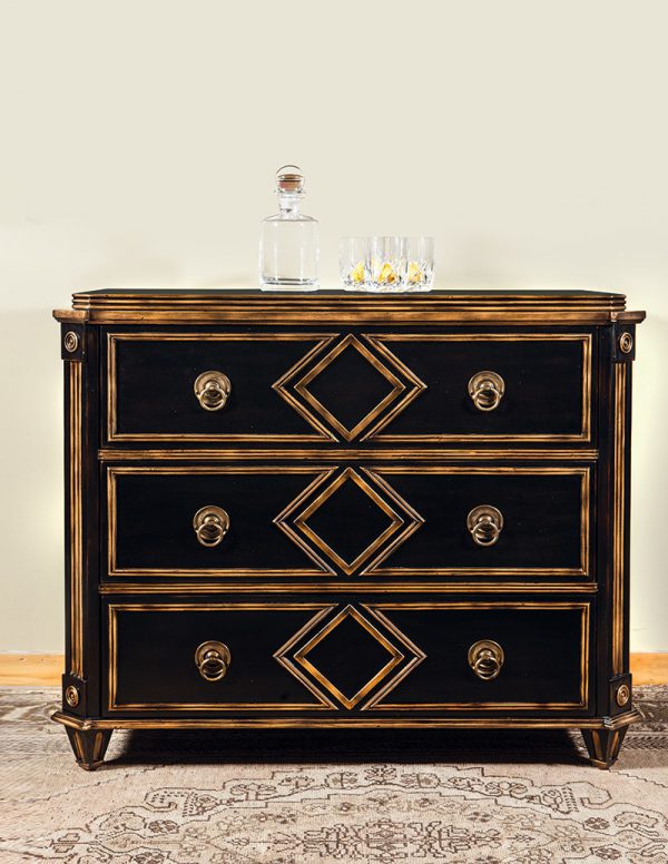 French Chest Black with Gilded Molding