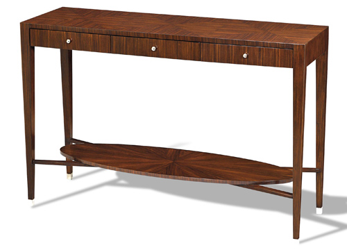 Rosewood Veneer Console Table with Nickel Plated Brass Accents