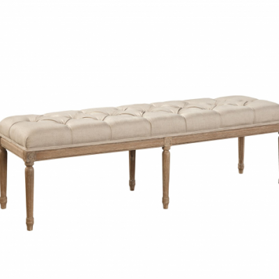 Tufted Oak and Linen Bench