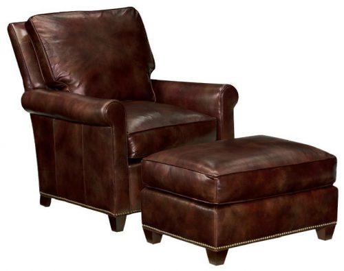 Block Leg Leather Chair and Ottoman