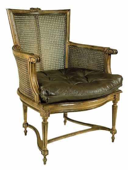 Cane-Back-Leather-Seat Chair