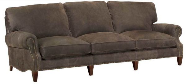 Leather Ruched-Arm Nail-Trimmed Sofa