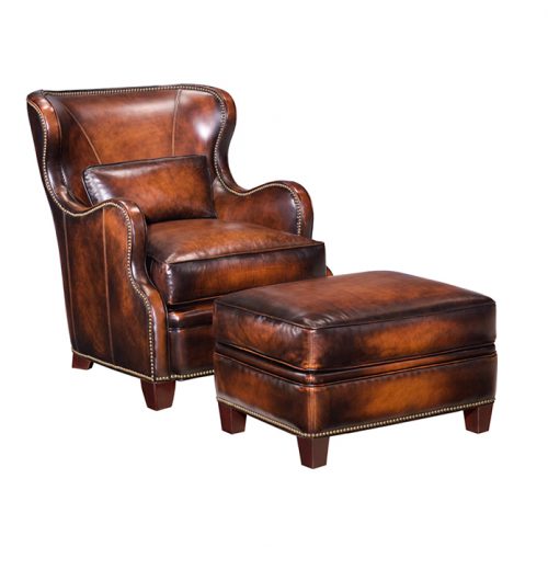 Leather Wing Chair and Ottoman