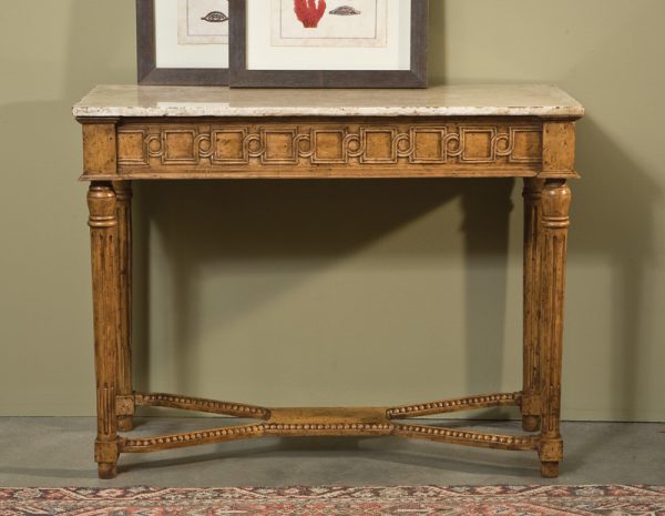 Louis XVI Console with Marble in Olde Timber - Staged