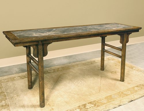 Oriental Altar Table in French Walnut with Marble Top - Staged