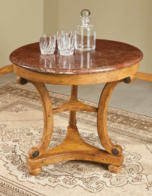 Marble-Top Regency Table in Olde Timber - staged