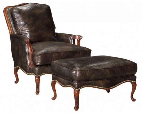 Wood and Leather Chair and Ottoman