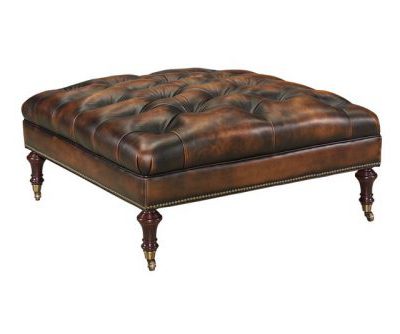 Tufted-Top Leather Ottoman