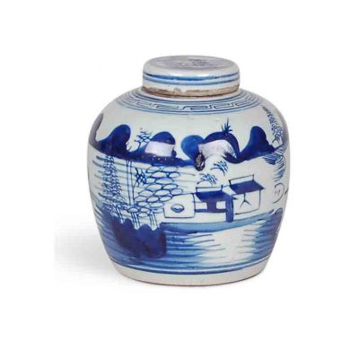 Blue and White Canton Jar with Lid