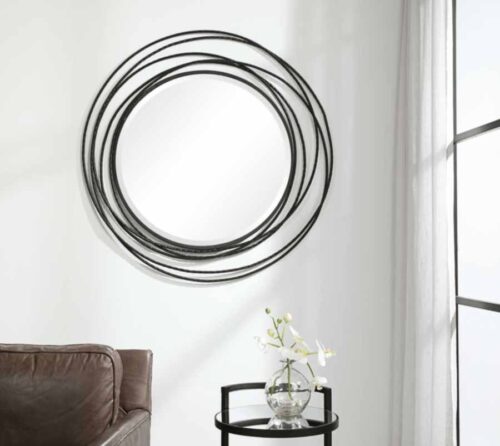 Whirlwind Black Round Mirror - Staged